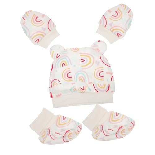 1 Set Adorable Newborn Hat with Scratch Gloves and Cotton Foot Covers Cute Rainbow Supplies for Boys for Daily Wear and Cold Weather Protection