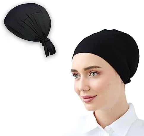 ESERRA Women Under Scarf Hat Hijab Cap Islamic Hijab Undercap Hijab Bonnet Cap Muslim Inner Beanies Hat Underscarf Turban (Black)