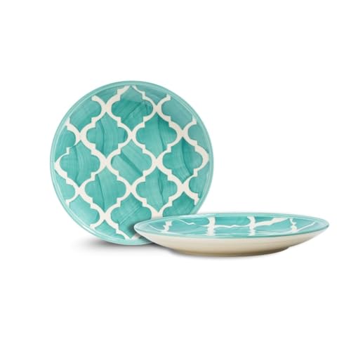 Image of Extra Strong Quarter Serving Ceramic 7.28 Inch Plates, Moroccan Decorative Dinnerware Side Thali for Snacks, Dessert, Small Meals, Salad & Gifting (Seafoam Green, Set of 2)