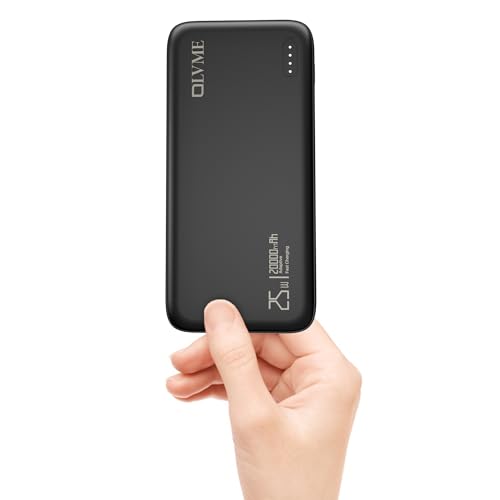 Image of OLVME Premium 20000mAh PD Power Bank |for iPhone,Samsung 50% in 30min| PD C to C Cable | 2 Type- C Port + 1 USB A 22.5W | Universal Mobile Compatible | Soft Matte Touch Black,