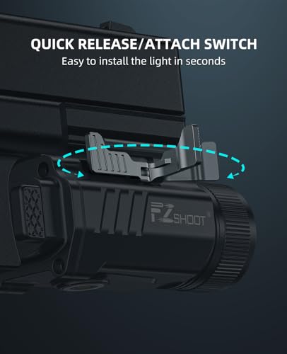 EZshoot 2000 Lumen Pistol Light with Quick Release, Magnetic Rechargeable Pistol Flashlight with Adjustable Slide Rail, Picatinny Flashlight with Strobe Mode for Home Defense, Hunting