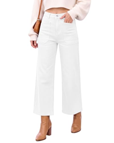 GRAPENT Womens Jeans Trendy Jeans Women Womens Wide Leg Pants Summer Pants for Women Cream White XX-Large Fits US Size 20 to 22