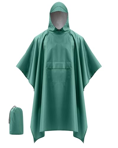 Coutyuyi Imperméable Poncho Pluie Unisexe, Poncho/Tapis de Camping/Ombre de Camping Multifonctions 3 en 1 Veste Coupe-Pluie Cape imperméable pour la randonnée,Camping(Vert Pois,XXL)