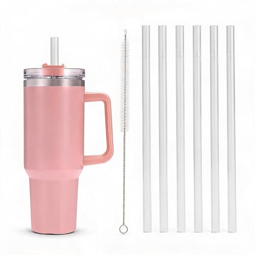6 Pack Replacement Straws with Cleaning Brush Compatible Stanley 30 oz 40 oz Tumbler Plastic