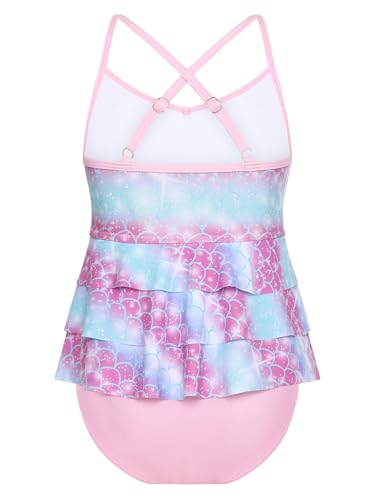 Kids Girls Sleeveless Criss Cross Straps Swim Tops with Bottom Fish Scales Print Surfing Bathing Suit2