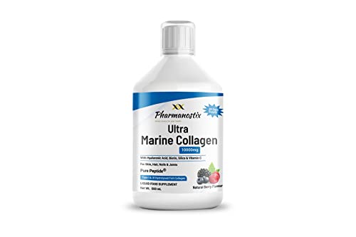 Marine Collagen Liquid 10000mg Sugar Free Berry Flavour, Hydrolysed Peptides, Hyaluronic Acid, Biotin, Silica, Vitamin C, Healthy Skin, Hair, Nails, Joints, High Absorption