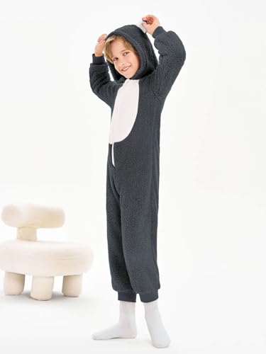 rrhss Boys Pajamas Flannel Hooded Rompers Kids Long Sleeve Zip up Onesies One Piece Sleepwear 5-14Y4