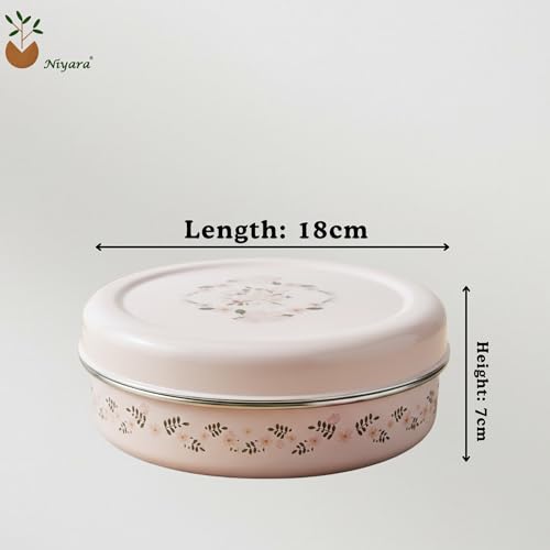 Image of Niyara Premium Stainless Steel Storage Bowl with Lid - Pink Floral Design | Airtight & Durable Kitchen Container for Food, Snacks, Lunch | Decorative Floral Steel Bowl (800ml)