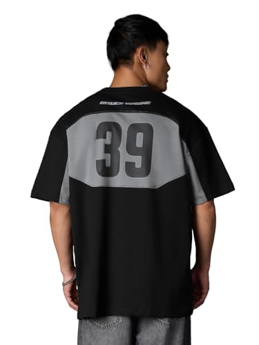 Image of The Souled Store Batman: Classic Logo Men and Boys Short Sleeves Round Neck Grey Graphic Printed Cotton Breathable Comfortable All-Season Oversized T-Shirt