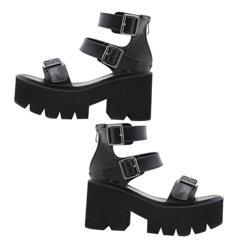 Milisten Sandalias para Mujer de Tacón Grueso Negro Suela Antideslizante y Plantilla Cómoda Sandalias de Verano Diseño Calado y Plataforma Calzado Femenino Elegante para Uso Diario