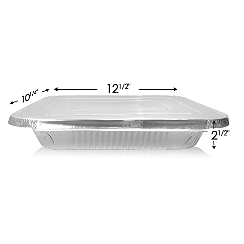 Pogeair 9''×13'' Aluminum Foil Pans With Lids (25 Pack), Half Size Deep Disposable Cookware, Heavy-Duty Bakeware Tin Foil Pans For Baking,Grilling, Cooking ,Storing,Heating. Silver #TOP1