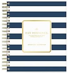 Day Designer for Blue Sky 2019 Daily & Monthly Planner, Flexible Frosted Cover, Twin-Wire Binding, 8" x 10", Navy Stripe