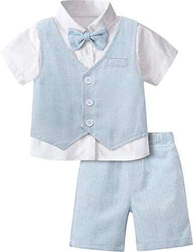 A&J DESIGN Toddler Boys Tuxedos for Wedding Gentleman Outfit Suit Set with Vest 2-3T Blue