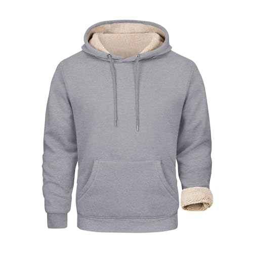 Ymosrh Men's Casual Hoodies, Fuzzy Fleece Lined Hoodie Fall Winter Warm Pullover Hooded Sweatshirt, S-3XL