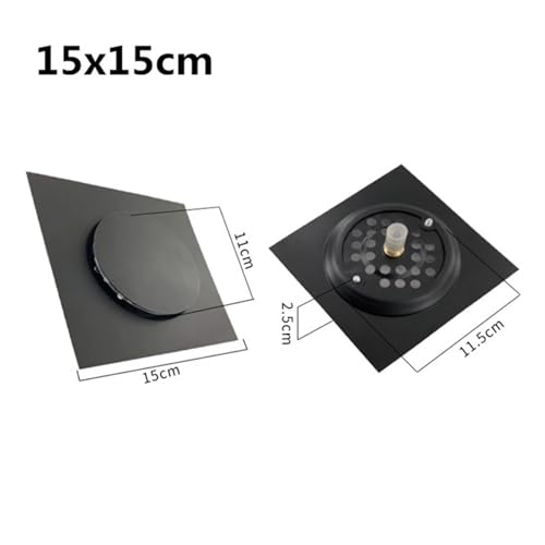 Drain de douche anti-odeur noir carré 15x15cm, évacuation de sol escamotable étanche - 5
