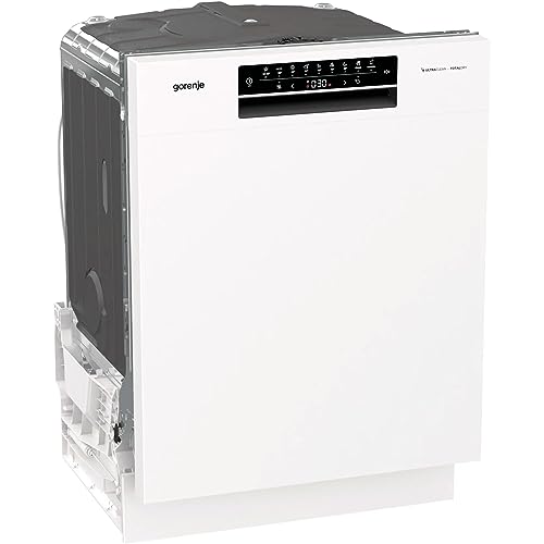 Gorenje GU 672 C60W - Lavavajillas semiintegrable, 60 cm, 14 cubiertos, 2 cestas, 7 programas, WiFi, motor inversor, SpeedWash, TotalDry, protección completa contra desbordamientos, color blanco