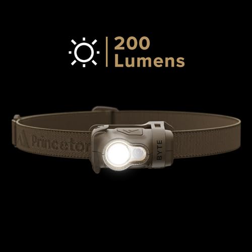 Princeton Tec Byte Tactical LED Headlamp Lightweight Compact, Durable Hands-Free Lighting with White and Red Beam Options - Tan