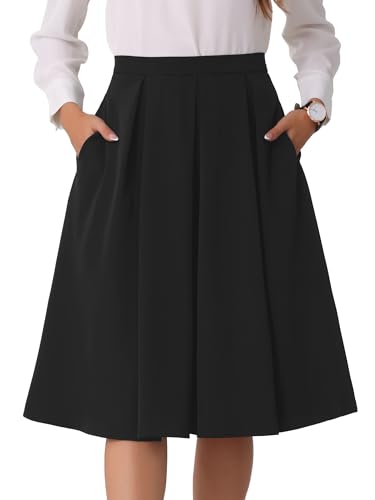 Allegra K High Waist A-Line Midi Skirt for Women's Flare Pleated Knee Length Skirt with Pocket