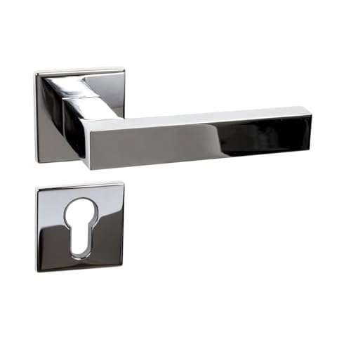 domino Poignée de porte YORK-QR M6 Cylindre profilé PZ Ensemble de poignées pour portes de chambre Ensemble de poignées de porte Rosace Garniture de porte / Couleur : chrome brillant / Matériau :