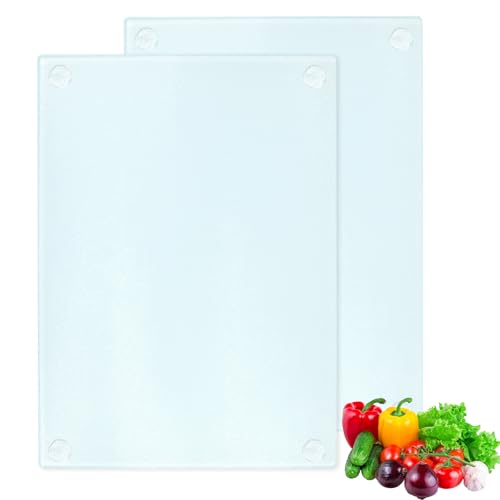 Planche à découper en verre,2Pcs Planche à Découper Transparente, Planche de cuisine en verre Plan Résistant à la chaleur Incassable Verre Trempé...