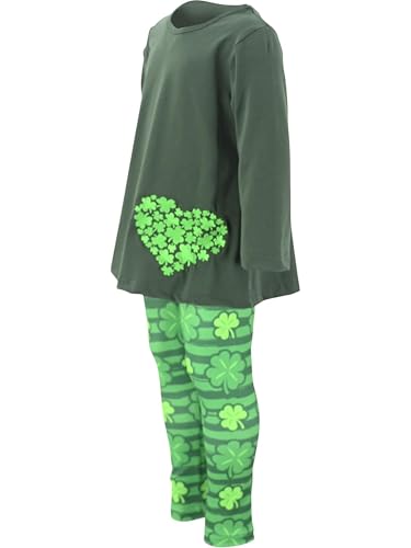 Image of Unique Baby Girls Shamrock Heart Top and Festive Clover Leggings Set