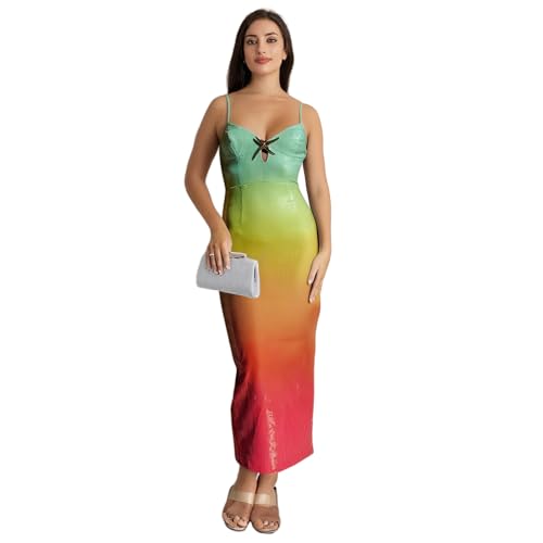 Image of Owl's-Yard Women Sexy Maxi Dress Y2K Spaghetti Strap Floral Print Low Cut Backless Slim Fit Sequins Long Cocktail Dress