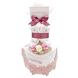 [enicy] おむつケーキ ラルフローレン 出産祝い 2段 ギフトセット (ラルフ女の子スタイル,お出かけスタイ おむつSサイズ,パンパース13枚)