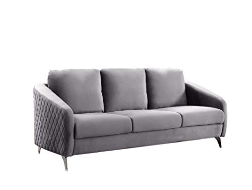 FEMICON Elegant Gray Velvet Modern Sofa Couch with Metal Legs, Diamond Stitching, for Living Room Décor