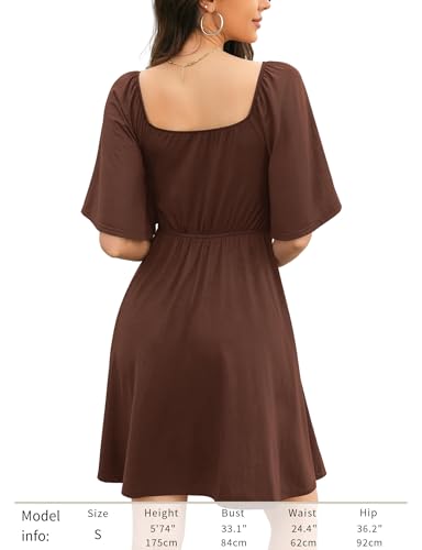 Amoretu Womens Sweetheart Neckline Stretchy Summer Dress Flutter Sleeve Flowy A-Line Mini Dresses4