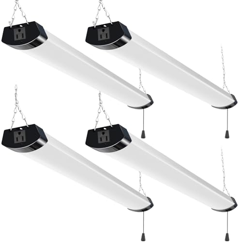 hykolity 120W LED Shop Light Linkable,13000lm(400w Equivalent),5000K 4FT Black Utility Shop Lights for Garages,Workshops,Basements,Hanging or Flush Mount with Power Cord and Pull Chain, ETL,4 Pack