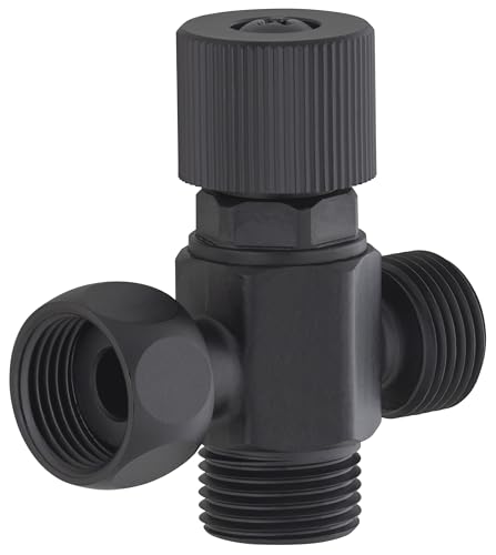 Robinet noir mat 3 voies mâle - mâle - femelle ecrou tournant 12x17 (3/8) - Pour raccordement douchette hygiène sur WC ou robinetteries pour lavabo double...