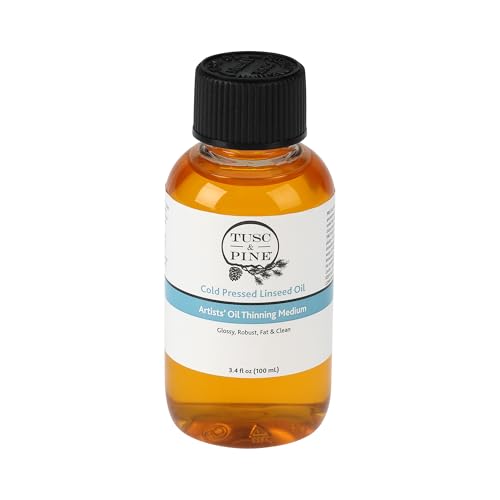 Tusc & Pine Cold Pressed Linseed Oil for Painting - 3.4 Oz Bottle - Professional Artists' Paint Medium, Enhance Flow & Translucency, Solvent Free Thinner, Refined in Small Batches in North Carolina
