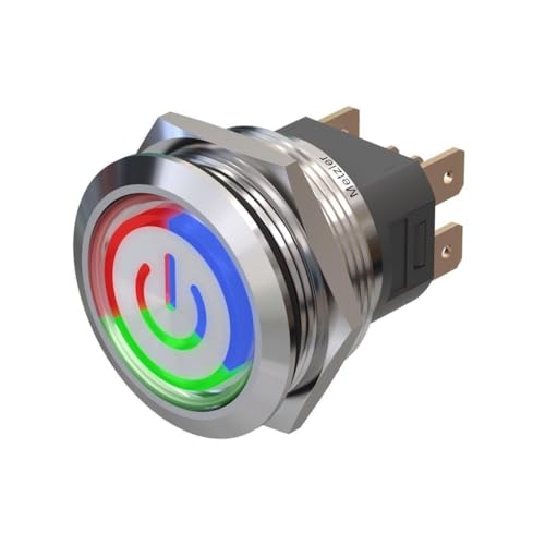 Bouton poussoir 25 mm Metzler avec symbole LED Power RGB plat