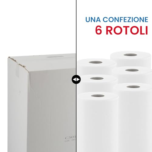 IMBALLAGGI 2000 - Rotolo Carta Lettino Massaggio, 1x6 Pezzi 0.6x55 Metri in 100% Cellulosa, Rotoli Carta Lettino Estetista e Terapie Morbidi e Assorbenti, Lenzuolino Medico Igienico Monouso - 6