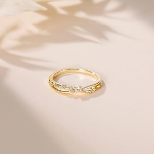 Mamelody 14K Gold Plated Wedding Band for Women CZ Twisted Rope Dainty Stackable Statement Engagement Promise Rings for Her Sizes 4-102