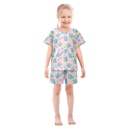 Cute Blue Gummy Bear Pattern Summer Cute Pajama Sets, Short Sets for Daily Wears and Sleep Wears3
