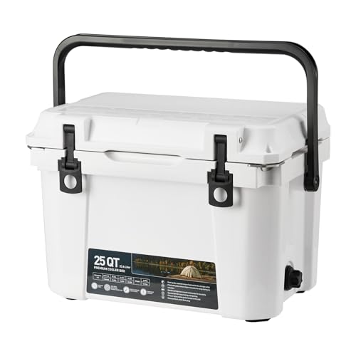25 Quart Portable Hard Cooler, Insulated Cooler Ice Chest with Heavy Duty Handle, 5-Day Ice Retention, Great for Travel, Beach, Camping, Picnic, Fishing
