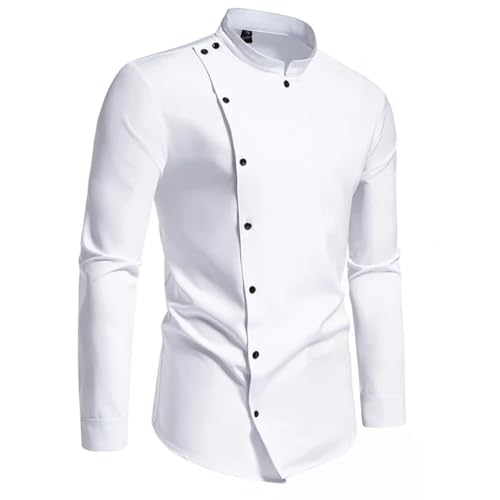 Men's Solid Long Sleeve Shirt Casual Restaurant Chef's Uniform Shirts Diagonal Button Work Shirt3