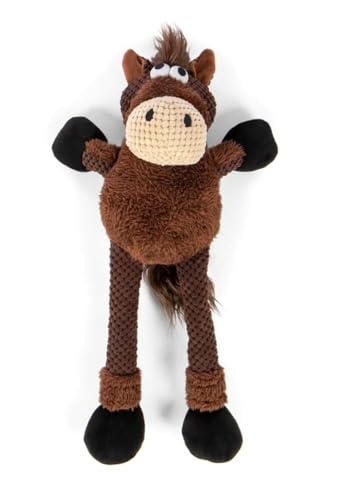Image of goDog Checkers Skinny Horse Squeaky Plush Dog Toy, Chew Guard Technology - Brown, Large