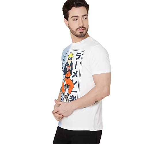 Image of Free Authority Naruto Printed Regular Fit White Cotton Men's T-Shirt