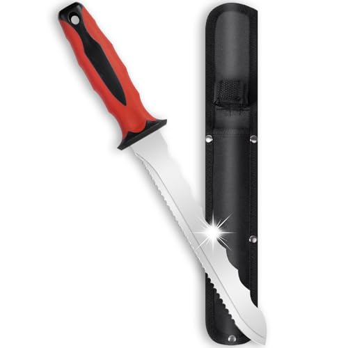 maudibozz Insulation Knife - Sod Cutter Knife: stainless steel 7.87-Inch sharp blade double side utility Lawn Repair SAW with Nylon Sheath (red)