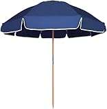 AMMSUN 7.5ft Heavy Duty HIGH Wind Beach Umbrella Commercial Grade Patio Beach Umbrella with Air Vent Ash Wood Pole & Carry Bag UV 50+ Protection Navy Blue