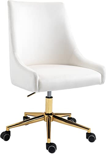 Meridian Furniture 163Cream Karina Collection Modern - Silla de oficina giratoria y ajustable tapizada de terciopelo contemporáneo con base dorada duradera, color crema, 58.4 cm de ancho x 66.0 cm de