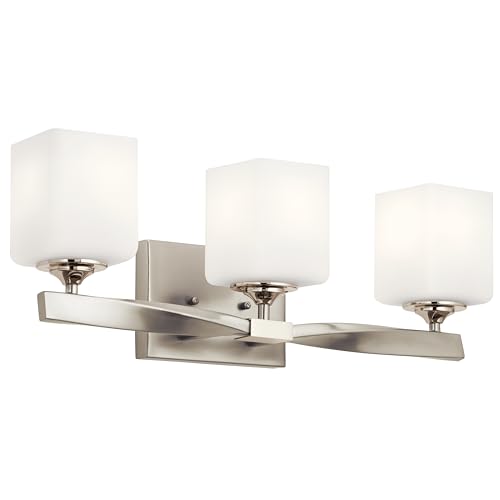 Image of Kichler Marette 22.75 inch Vanity Light in Brushed Nickel, 3-Light Modern Bathroom Light with Satin Etched Cased Opal Glass, (22.75 inch W x 8 inch H), 55002NI