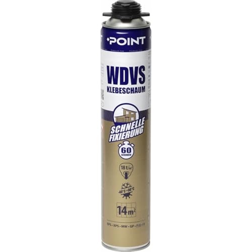 POINT Mousse de montage WDVS pour pistolet - 850 ml - Mousse de construction pour isolation, remplissage et isolation - Mousse polyuréthane avec très forte adhérence pour coller tous les matériaux