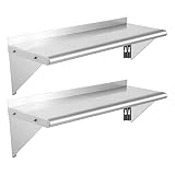 BIEAMA 2PCS 12"×36" Stainless Steel Wall Shelf, NSF, Commercial Wall Mount Floating Shelving for Res