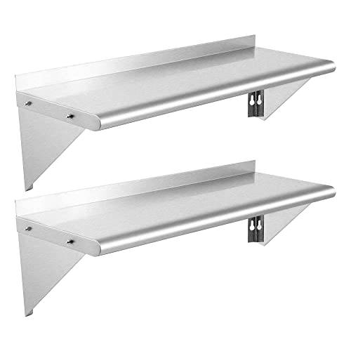 BIEAMA Edelstahl-Regal, 2 Stück, 30,5 x 91,4 cm, NSF, kommerzielle Wandhalterung, schwimmendes Regal für Restaurant, Küche und Hotel Cover