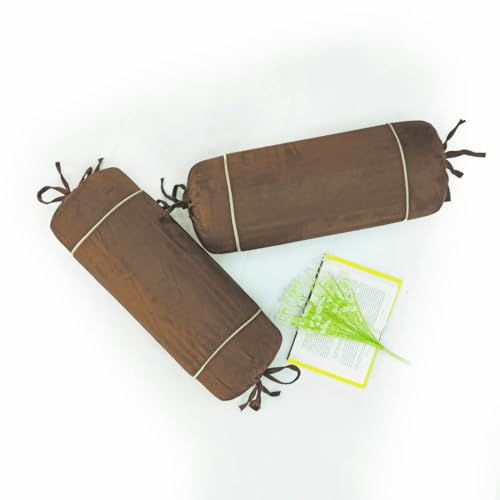 Image of AURAVE Suede 300 TC Printed Bolster Cover with Drawstring Closure, Set of 2, Soft Breathable Durable Machine Washable for Sofa Bed & Home Decor, 15 inchx30 inch, Coffee Brown | Cover Only