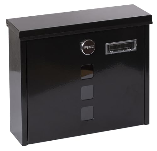 ARREGUI Chance E7104 Buzón Individual de Correo de Acero, Tamaño M (DIN A4), Buzón de Correo con Cerradura Tapada y Tarjetero, Buzón de Pared, Fácil de Instalar, Negro