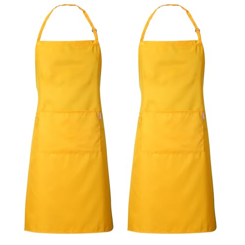 Zihuatailor Cooking Aprons for Women | Lightweight and Adjustable Kitchen Aprons - Egg Yolk Yellow, Set of 2